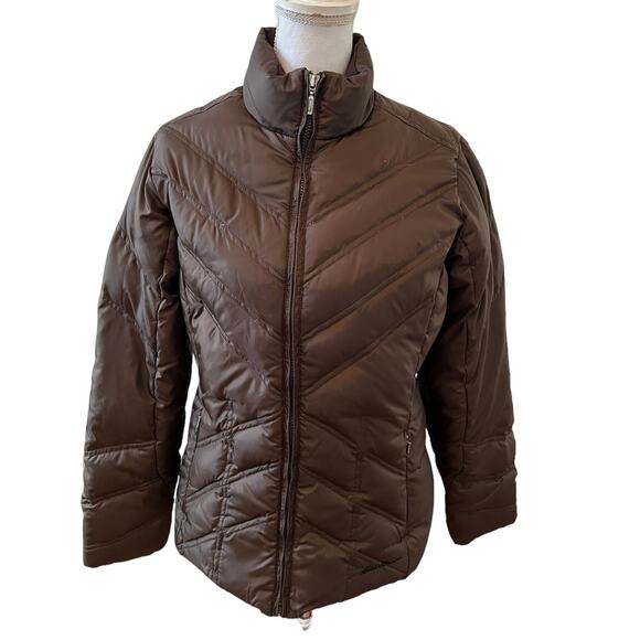 Eddie Bauer Down Chevron Quilted Puffer Jacket Chocolate Brown S - Picture 1 of 5